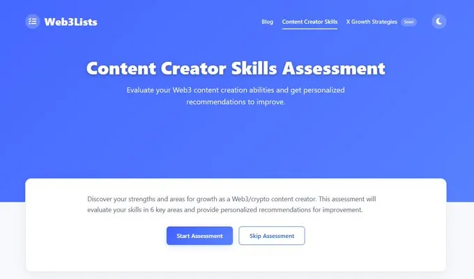 W3Match content creator skills assessment tool interface